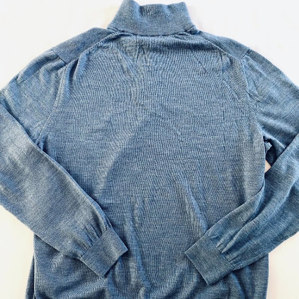 Banana Republic blue 100% merino wool 1/4 zip sweater Men's XL quiet luxury - Picture 6 of 7